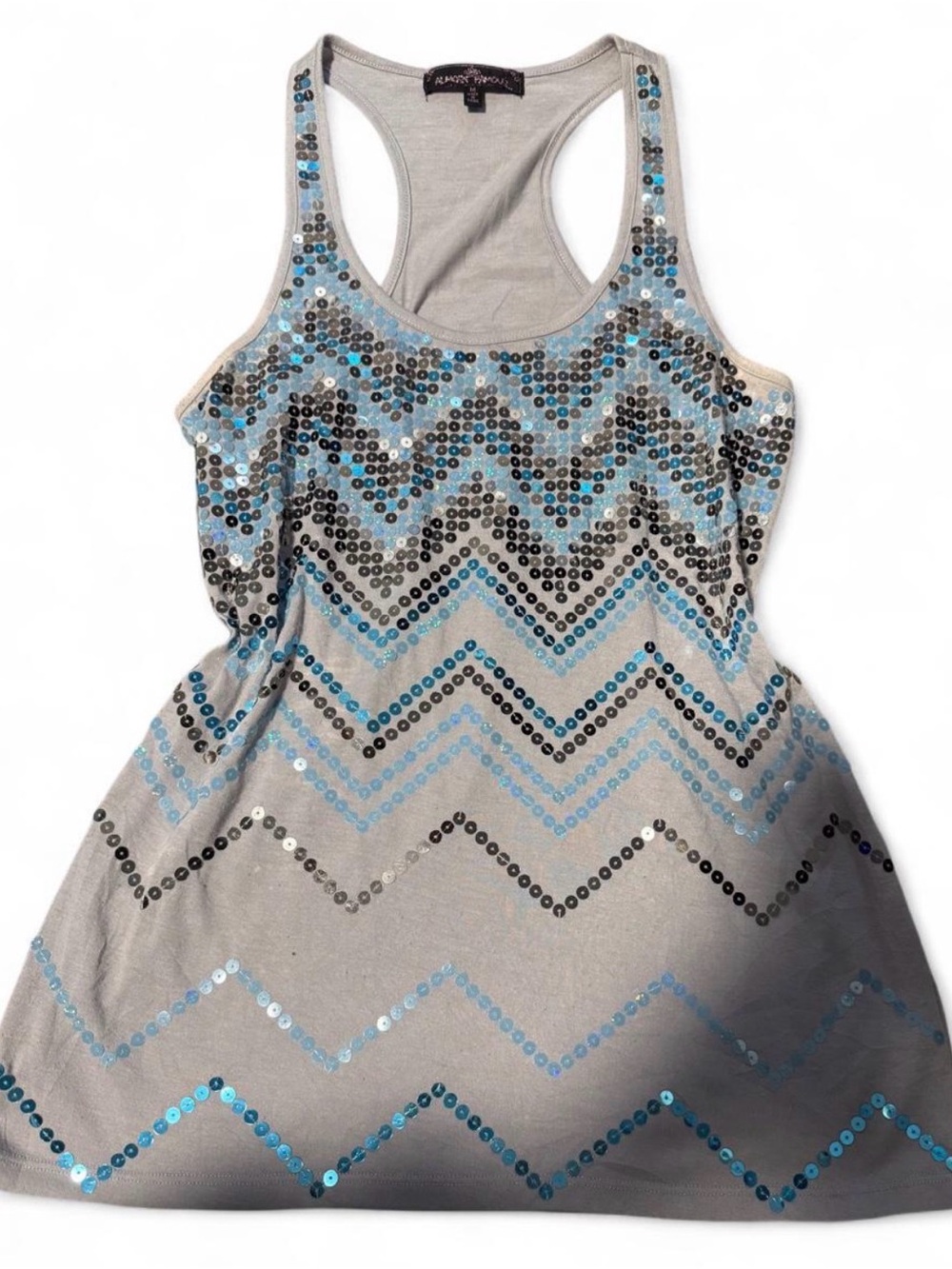 Almost Famous Gray Tank Top with Blue & Black Sequins
